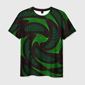Мужская футболка 3D с принтом орнамент в Белгороде, 100% полиэфир | прямой крой, круглый вырез горловины, длина до линии бедер | зелёный | орнамент | спираль | черный