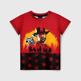 Детская футболка 3D с принтом Red Dead Redemption 2 в Белгороде, 100% гипоаллергенный полиэфир | прямой крой, круглый вырез горловины, длина до линии бедер, чуть спущенное плечо, ткань немного тянется | dead | rdr | rdr2 | red | redemption | артур | банда | бандиты | вестерн | дикий запад | ковбои | морган | сша