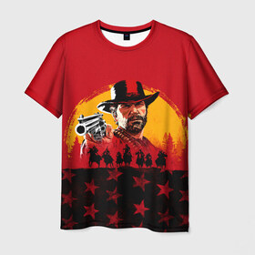 Мужская футболка 3D с принтом Red Dead Redemption 2 в Белгороде, 100% полиэфир | прямой крой, круглый вырез горловины, длина до линии бедер | dead | rdr | rdr2 | red | redemption | артур | банда | бандиты | вестерн | дикий запад | ковбои | морган | сша