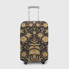 Чехол для чемодана 3D с принтом Gold & Black в Белгороде, 86% полиэфир, 14% спандекс | двустороннее нанесение принта, прорези для ручек и колес | texture | абстракция | золото | золотые узоры | розы | текстура | узоры | цветы