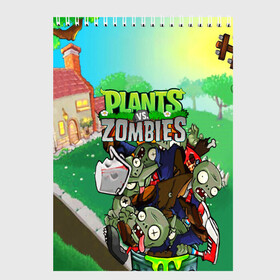 Скетчбук с принтом PLANTS VS ZOMBIES в Белгороде, 100% бумага
 | 48 листов, плотность листов — 100 г/м2, плотность картонной обложки — 250 г/м2. Листы скреплены сверху удобной пружинной спиралью | garden warfare | plants | plants vs. zombies | plants vs. zombies: garden warfare | popcap | zombies | кактус | картошка | подсолнух | растения против зомби | сад