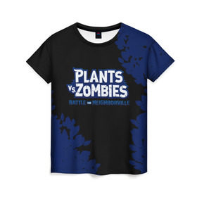 Женская футболка 3D с принтом Plants vs. Zombies в Белгороде, 100% полиэфир ( синтетическое хлопкоподобное полотно) | прямой крой, круглый вырез горловины, длина до линии бедер | battle | game | plants vs zombies | plants vs zombies battle for neighborville | zombie | битва | битва за нейборвиль | зомби | игра | надпись | растения | растения против зомби