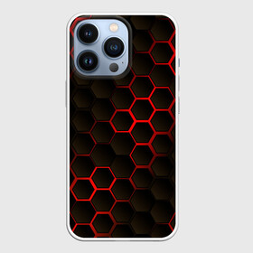 Чехол для iPhone 13 Pro с принтом 3D СОТЫ в Белгороде,  |  | 3d | 3д | black | metal | red | texture | абстракция | камень | лава | метал | соты | текстура | черная