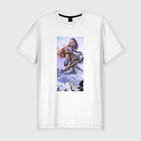Мужская футболка хлопок Slim с принтом Horizon Zero Dawn в Белгороде, 92% хлопок, 8% лайкра | приталенный силуэт, круглый вырез ворота, длина до линии бедра, короткий рукав | horizon zero dawn | лук | персонаж | элой