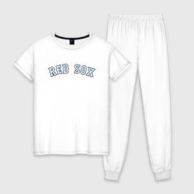 Женская пижама хлопок с принтом Red sox в Белгороде, 100% хлопок | брюки и футболка прямого кроя, без карманов, на брюках мягкая резинка на поясе и по низу штанин | red sox | rsac | бейсбол | бостон | красные носки | массачусетс | профессиональная бейсбольная | спорт | улетай | утекай