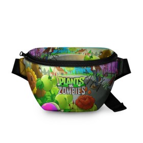 Поясная сумка 3D с принтом PLANTS VS ZOMBIES в Белгороде, 100% полиэстер | плотная ткань, ремень с регулируемой длиной, внутри несколько карманов для мелочей, основное отделение и карман с обратной стороны сумки застегиваются на молнию | battle | plants | plants vs zombies | pvsz | vs | zombies | растения против зомби