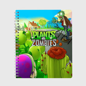 Тетрадь с принтом PLANTS VS ZOMBIES в Белгороде, 100% бумага | 48 листов, плотность листов — 60 г/м2, плотность картонной обложки — 250 г/м2. Листы скреплены сбоку удобной пружинной спиралью. Уголки страниц и обложки скругленные. Цвет линий — светло-серый
 | battle | plants | plants vs zombies | pvsz | vs | zombies | растения против зомби