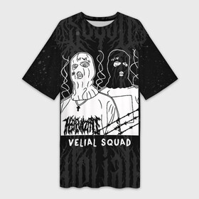 Платье-футболка 3D с принтом VELIAL SQUAD в Белгороде,  |  | velial squad | vs | маски | музыка | отряд велиала | русский рэп | рэп | хорроркор | чёрный и белый