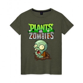 Женская футболка хлопок с принтом Зомби в Белгороде, 100% хлопок | прямой крой, круглый вырез горловины, длина до линии бедер, слегка спущенное плечо | battle | neighborville | plant | plants | zombi | zombie | zombies | зомби | лого | логотип | надпись | против | растения