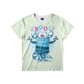 Детская футболка 3D с принтом BOO в Белгороде, 100% гипоаллергенный полиэфир | прямой крой, круглый вырез горловины, длина до линии бедер, чуть спущенное плечо, ткань немного тянется | bright | cute monsters | fun | funny | веселый | милый монстрик | прикольный | яркий забавный