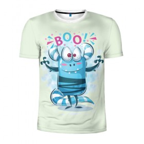 Мужская футболка 3D спортивная с принтом BOO в Белгороде, 100% полиэстер с улучшенными характеристиками | приталенный силуэт, круглая горловина, широкие плечи, сужается к линии бедра | Тематика изображения на принте: bright | cute monsters | fun | funny | веселый | милый монстрик | прикольный | яркий забавный