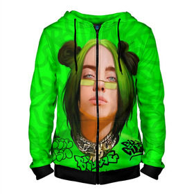 Мужская толстовка 3D на молнии с принтом BILLIE EILISH в Белгороде, 100% полиэстер | длина до линии бедра, манжеты и пояс оформлены мягкой тканевой резинкой, двухслойный капюшон со шнурком для регулировки, спереди молния, по бокам два кармана | bad guy | billie | eilish | ocean eyes | айлиш | билли | девушка | певица | эйлиш