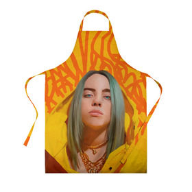 Фартук 3D с принтом BILLIE EILISH в Белгороде, 100% полиэстер | общий размер — 65 х 85 см, ширина нагрудника — 26 см, горловина — 53 см, длина завязок — 54 см, общий обхват в поясе — 173 см. Принт на завязках и на горловине наносится с двух сторон, на основной части фартука — только с внешней стороны | bad guy | billie | eilish | ocean eyes | айлиш | билли | девушка | певица | эйлиш