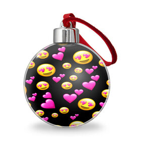 Ёлочный шар с принтом ВЛЮБЛЕННЫЕ СМАЙЛИКИ в Белгороде, Пластик | Диаметр: 77 мм | emoji | настроение | позитив | смайлики | смайлы | стикеры | текстура смайл | улыбки | фон смайл | эмодзи