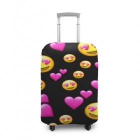 Чехол для чемодана 3D с принтом ВЛЮБЛЕННЫЕ СМАЙЛИКИ в Белгороде, 86% полиэфир, 14% спандекс | двустороннее нанесение принта, прорези для ручек и колес | emoji | настроение | позитив | смайлики | смайлы | стикеры | текстура смайл | улыбки | фон смайл | эмодзи