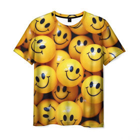 Мужская футболка 3D с принтом ЖЕЛТЫЕ СМАЙЛИКИ в Белгороде, 100% полиэфир | прямой крой, круглый вырез горловины, длина до линии бедер | emoji | настроение | позитив | смайлики | смайлы | стикеры | текстура смайл | улыбки | фон смайл | эмодзи