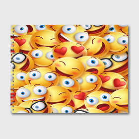 Альбом для рисования с принтом emoji в Белгороде, 100% бумага
 | матовая бумага, плотность 200 мг. | emoji | настроение | позитив | смайлики | смайлы | стикеры | текстура смайл | улыбки | фон смайл | эмодзи