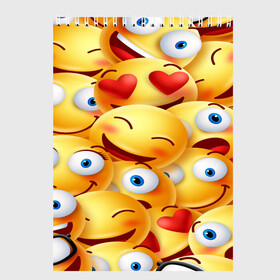 Скетчбук с принтом emoji в Белгороде, 100% бумага
 | 48 листов, плотность листов — 100 г/м2, плотность картонной обложки — 250 г/м2. Листы скреплены сверху удобной пружинной спиралью | emoji | настроение | позитив | смайлики | смайлы | стикеры | текстура смайл | улыбки | фон смайл | эмодзи