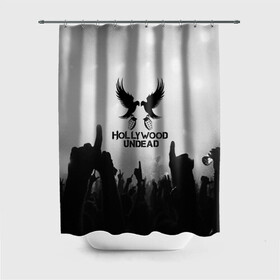 Штора 3D для ванной с принтом HOLLYWOOD UNDEAD в Белгороде, 100% полиэстер | плотность материала — 100 г/м2. Стандартный размер — 146 см х 180 см. По верхнему краю — пластиковые люверсы для креплений. В комплекте 10 пластиковых колец | charlie scene | danny | funny man | hollywood undead | j dog | johnny 3 tears | logo | music | rock | альтернатива | металл | музыка | музыкальный | рок