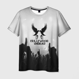 Мужская футболка 3D с принтом HOLLYWOOD UNDEAD в Белгороде, 100% полиэфир | прямой крой, круглый вырез горловины, длина до линии бедер | Тематика изображения на принте: charlie scene | danny | funny man | hollywood undead | j dog | johnny 3 tears | logo | music | rock | альтернатива | металл | музыка | музыкальный | рок