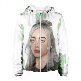 Женская куртка 3D с принтом BILLIE EILISH в Белгороде, ткань верха — 100% полиэстер, подклад — флис | прямой крой, подол и капюшон оформлены резинкой с фиксаторами, два кармана без застежек по бокам, один большой потайной карман на груди. Карман на груди застегивается на липучку | bad guy | billie | eilish | ocean eyes | айлиш | билли | девушка | певица | эйлиш