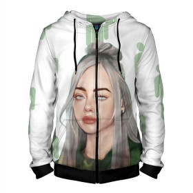 Мужская толстовка 3D на молнии с принтом BILLIE EILISH в Белгороде, 100% полиэстер | длина до линии бедра, манжеты и пояс оформлены мягкой тканевой резинкой, двухслойный капюшон со шнурком для регулировки, спереди молния, по бокам два кармана | bad guy | billie | eilish | ocean eyes | айлиш | билли | девушка | певица | эйлиш