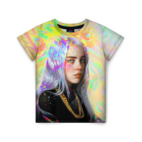 Детская футболка 3D с принтом BILLIE EILISH в Белгороде, 100% гипоаллергенный полиэфир | прямой крой, круглый вырез горловины, длина до линии бедер, чуть спущенное плечо, ткань немного тянется | bad guy | billie | eilish | ocean eyes | айлиш | билли | девушка | певица | эйлиш