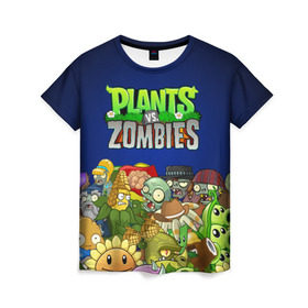 Женская футболка 3D с принтом PLANTS VS ZOMBIES в Белгороде, 100% полиэфир ( синтетическое хлопкоподобное полотно) | прямой крой, круглый вырез горловины, длина до линии бедер | plants and zombies | plants vs zombies | зомби | игры | растения | растения против зомби