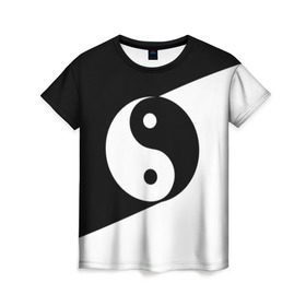 Женская футболка 3D с принтом Инь - янь (#1) в Белгороде, 100% полиэфир ( синтетическое хлопкоподобное полотно) | прямой крой, круглый вырез горловины, длина до линии бедер | black | signs | white. | ying   yang | белый | знаки | инь   янь | чёрный