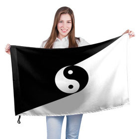 Флаг 3D с принтом Инь - янь (#1) в Белгороде, 100% полиэстер | плотность ткани — 95 г/м2, размер — 67 х 109 см. Принт наносится с одной стороны | black | signs | white. | ying   yang | белый | знаки | инь   янь | чёрный