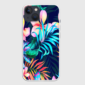 Чехол для iPhone 13 с принтом TROPIC FLOWER в Белгороде,  |  | bright | colorful | neon | retro | vintage | винтаж | неон | неоновые | пальмы | ретро | ретро неон | тропики | тропические листья