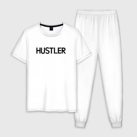 Мужская пижама хлопок с принтом HUSTLER в Белгороде, 100% хлопок | брюки и футболка прямого кроя, без карманов, на брюках мягкая резинка на поясе и по низу штанин
 | brazzers | hustler | merch | private | бразерс | мерч | хаслер | хастлер