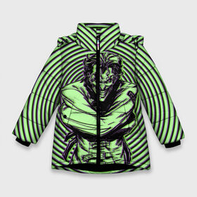 Зимняя куртка для девочек 3D с принтом Joker in a straitjacket в Белгороде, ткань верха — 100% полиэстер; подклад — 100% полиэстер, утеплитель — 100% полиэстер. | длина ниже бедра, удлиненная спинка, воротник стойка и отстегивающийся капюшон. Есть боковые карманы с листочкой на кнопках, утяжки по низу изделия и внутренний карман на молнии. 

Предусмотрены светоотражающий принт на спинке, радужный светоотражающий элемент на пуллере молнии и на резинке для утяжки. | batman | dc | dc джокер | detective comics | harley | joker | shtatjoker | the joker | бетмен | джокер | злодей | харли