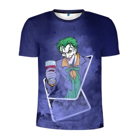 Мужская футболка 3D спортивная с принтом Joker from cards в Белгороде, 100% полиэстер с улучшенными характеристиками | приталенный силуэт, круглая горловина, широкие плечи, сужается к линии бедра | Тематика изображения на принте: batman | dc | dc джокер | detective comics | harley | joker | shtatjoker | the joker | бетмен | джокер | злодей | харли