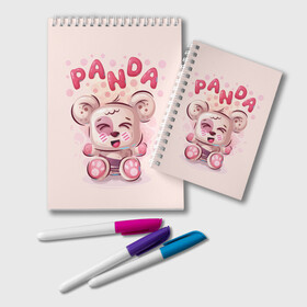 Блокнот с принтом PANDA в Белгороде, 100% бумага | 48 листов, плотность листов — 60 г/м2, плотность картонной обложки — 250 г/м2. Листы скреплены удобной пружинной спиралью. Цвет линий — светло-серый
 | Тематика изображения на принте: bear | bright | funny | panda | веселый | забавный | мишка | панда | прикольный | смешной | яркий