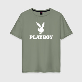 Женская футболка хлопок Oversize с принтом PLAYBOY в Белгороде, 100% хлопок | свободный крой, круглый ворот, спущенный рукав, длина до линии бедер
 | brazzers | cекс | merch | new sensations | playboy | private | tushy | бразерс | мерч | плейбой