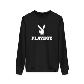 Женский свитшот хлопок с принтом PLAYBOY в Белгороде, 100% хлопок | прямой крой, круглый вырез, на манжетах и по низу широкая трикотажная резинка  | brazzers | cекс | merch | new sensations | playboy | private | tushy | бразерс | мерч | плейбой