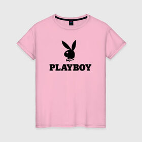 Женская футболка хлопок с принтом Playboy в Белгороде, 100% хлопок | прямой крой, круглый вырез горловины, длина до линии бедер, слегка спущенное плечо | brazzers | cекс | merch | new sensations | playboy | private | tushy | бразерс | мерч | плейбой