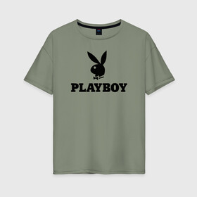 Женская футболка хлопок Oversize с принтом Playboy в Белгороде, 100% хлопок | свободный крой, круглый ворот, спущенный рукав, длина до линии бедер
 | brazzers | cекс | merch | new sensations | playboy | private | tushy | бразерс | мерч | плейбой