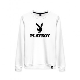 Женский свитшот хлопок с принтом Playboy в Белгороде, 100% хлопок | прямой крой, круглый вырез, на манжетах и по низу широкая трикотажная резинка  | brazzers | cекс | merch | new sensations | playboy | private | tushy | бразерс | мерч | плейбой