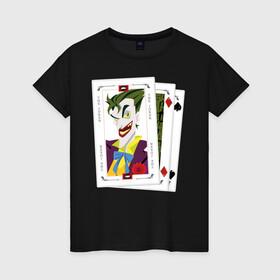 Женская футболка хлопок с принтом  Joker cards в Белгороде, 100% хлопок | прямой крой, круглый вырез горловины, длина до линии бедер, слегка спущенное плечо | batman | dc | dc джокер | detective comics | harley | joker | shtatjoker | the joker | бетмен | джокер | злодей | харли