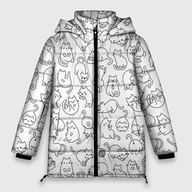 Женская зимняя куртка 3D с принтом Такие Разные Котейки в Белгороде, верх — 100% полиэстер; подкладка — 100% полиэстер; утеплитель — 100% полиэстер | длина ниже бедра, силуэт Оверсайз. Есть воротник-стойка, отстегивающийся капюшон и ветрозащитная планка. 

Боковые карманы с листочкой на кнопках и внутренний карман на молнии | cat | ассорти | белый | графика | киса | киска | кот | котейка | котенок | котик | котэ | котя | кошка | лапочка | линии | мимими | минимализм | набор | рисунок | силуэт | черный