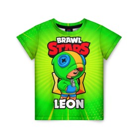 Детская футболка 3D с принтом BRAWL STARS LEON в Белгороде, 100% гипоаллергенный полиэфир | прямой крой, круглый вырез горловины, длина до линии бедер, чуть спущенное плечо, ткань немного тянется | brawl stars | leon | бравл старз
