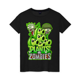 Женская футболка хлопок с принтом PLANTS VS ZOMBIES в Белгороде, 100% хлопок | прямой крой, круглый вырез горловины, длина до линии бедер, слегка спущенное плечо | plants and zombies | plants vs zombies | зомби | игры | растения | растения против зомби