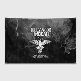 Флаг-баннер с принтом Hollywood Undead в Белгороде, 100% полиэстер | размер 67 х 109 см, плотность ткани — 95 г/м2; по краям флага есть четыре люверса для крепления | Тематика изображения на принте: charlie scene | danny | funny man | hollywood undead | hu | j dog | johnny 3 tears | голливудская нежить | голубь | голубь с гранатой | граната | ню метал | рэп метал | рэп рок