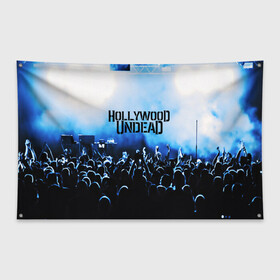 Флаг-баннер с принтом HOLLYWOOD UNDEAD в Белгороде, 100% полиэстер | размер 67 х 109 см, плотность ткани — 95 г/м2; по краям флага есть четыре люверса для крепления | Тематика изображения на принте: charlie scene | danny | funny man | hollywood undead | j dog | johnny 3 tears | logo | music | rock | альтернатива | металл | музыка | музыкальный | рок