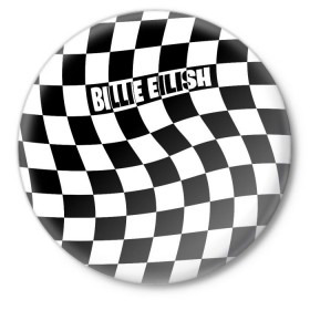 Значок с принтом BILLIE EILISH в Белгороде,  металл | круглая форма, металлическая застежка в виде булавки | Тематика изображения на принте: bad guy | billie | eilish | ocean eyes | айлиш | билли | девушка | клетка | певица | эйлиш