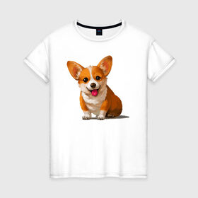 Женская футболка хлопок с принтом Корги в Белгороде, 100% хлопок | прямой крой, круглый вырез горловины, длина до линии бедер, слегка спущенное плечо | вельш корги | домашние животные | корги | пес | собака | собачнику | щенок