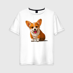 Женская футболка хлопок Oversize с принтом Корги в Белгороде, 100% хлопок | свободный крой, круглый ворот, спущенный рукав, длина до линии бедер
 | вельш корги | домашние животные | корги | пес | собака | собачнику | щенок