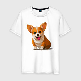 Мужская футболка хлопок с принтом Корги в Белгороде, 100% хлопок | прямой крой, круглый вырез горловины, длина до линии бедер, слегка спущенное плечо. | вельш корги | домашние животные | корги | пес | собака | собачнику | щенок